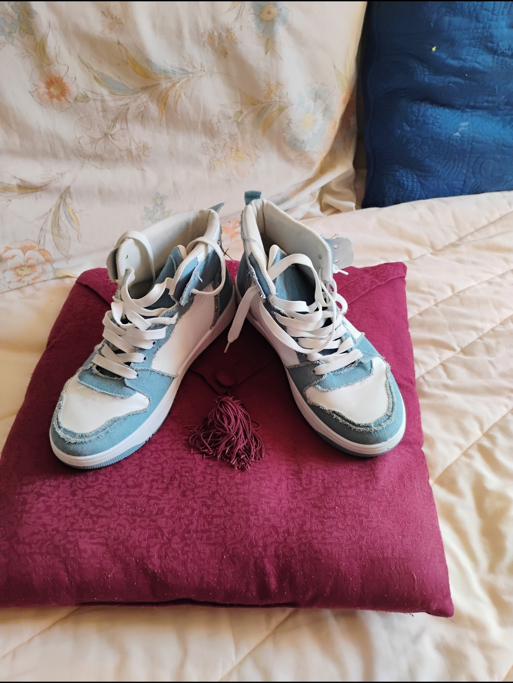 Nike White and Light Blue High-Top Sneakers